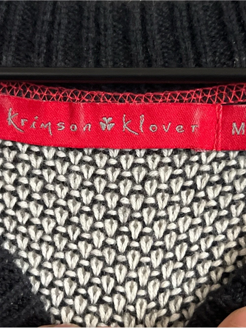 Krimson Klover Wool Nylon Boxy Crewneck Sweater Medium Black Red Textured Knit